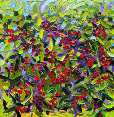 Painting titled "Juicy cherries" by Olga Bezhina, Original Artwork, Oil Mounted on Wood Stretcher frame