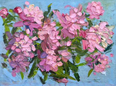 Painting titled "Peonies" by Olga Bezhina, Original Artwork, Oil Mounted on Wood Stretcher frame