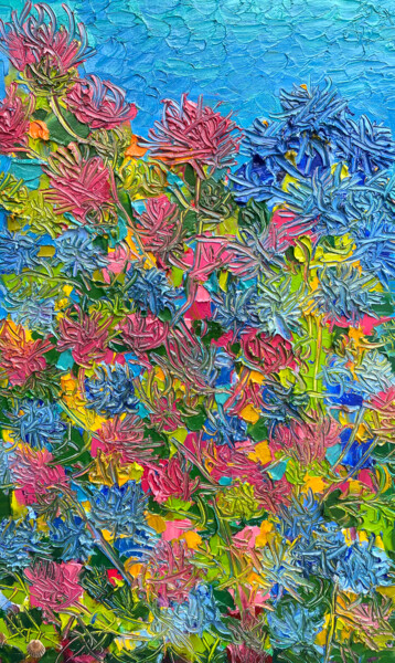 Картина под названием "Grass by the sea" - Olga Bezhina, Подлинное произведение искусства, Масло Установлен на Деревянная ра…