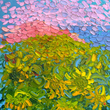 Painting titled "Sunflowers land" by Olga Bezhina, Original Artwork, Oil Mounted on Wood Stretcher frame
