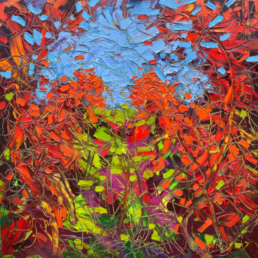 Картина под названием "Red vineyards" - Olga Bezhina, Подлинное произведение искусства, Масло Установлен на Деревянная рама…