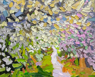 Картина под названием "Blooming Alley" - Olga Bezhina, Подлинное произведение искусства, Масло Установлен на Деревянная рама…