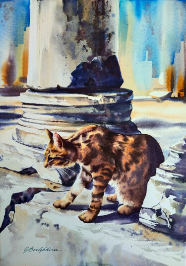Pittura intitolato "Ephesus cat #3" da Olga Bezlepkina, Opera d'arte originale, Acquarello