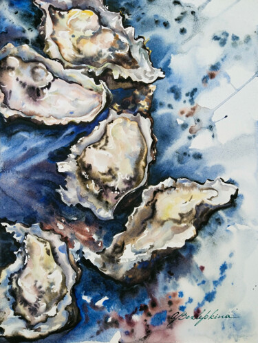 Malerei mit dem Titel "Oysters #2" von Olga Bezlepkina, Original-Kunstwerk, Aquarell