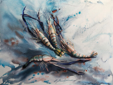 Картина под названием "River shrimps" - Olga Bezlepkina, Подлинное произведение искусства, Акварель