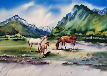 Painting titled "Ullu Tau - mountain…" by Olga Bezlepkina, Original Artwork, Watercolor