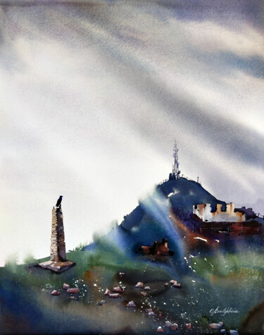 Painting titled "Dagestan. Tower - r…" by Olga Bezlepkina, Original Artwork, Watercolor