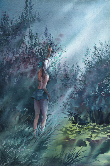 Pintura intitulada "Olive thief" por Olga Bezlepkina, Obras de arte originais, Aquarela