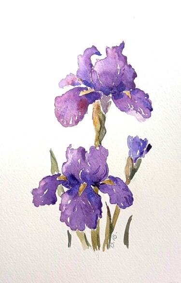 Ζωγραφική με τίτλο "Iris Aquarell Blume…" από Olga Billmaier, Αυθεντικά έργα τέχνης, Ακουαρέλα