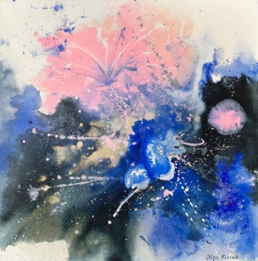 Картина под названием "Cosmic flowers" - Olga Biriuk, Подлинное произведение искусства, Акрил Установлен на Деревянная рама…