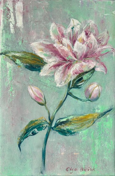 Картина под названием "Lily" - Olga Biriuk, Подлинное произведение искусства, Масло Установлен на Деревянная рама для носилок