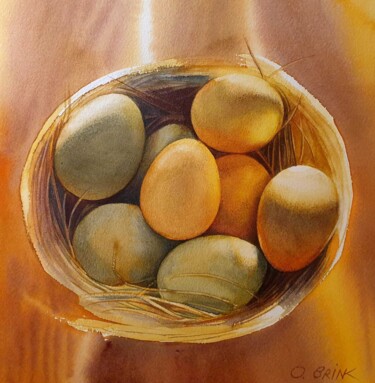 Painting titled "Eggs in a Bowl" by Olga Brink, Original Artwork, Watercolor
