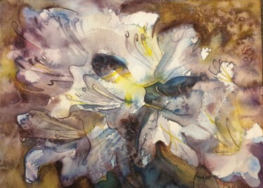 Painting titled "Rhododendron" by Olga Brink, Original Artwork, Watercolor