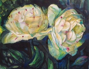 Картина под названием "Tulips Danceline" - Olga Brink, Подлинное произведение искусства, Акварель