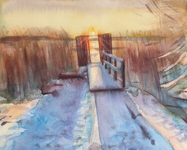 Malerei mit dem Titel "Winter Morning" von Olga Brink, Original-Kunstwerk, Aquarell