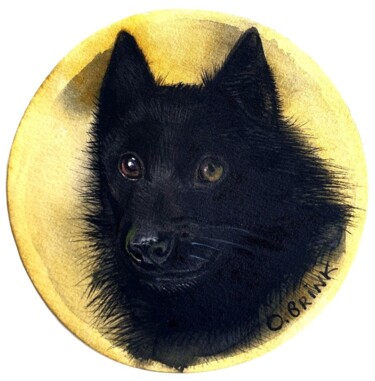 Painting titled "My Schipperke Dog C…" by Olga Brink, Original Artwork, Watercolor