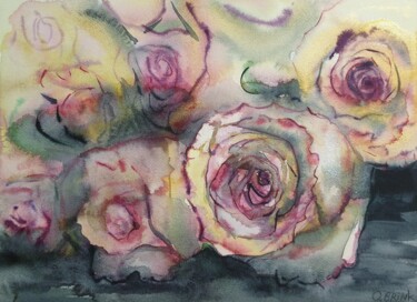 Malarstwo zatytułowany „Bouquet of Roses” autorstwa Olga Brink, Oryginalna praca, Akwarela
