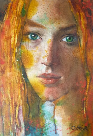 Painting titled "Sunny Girl" by Olga Brink, Original Artwork, Watercolor