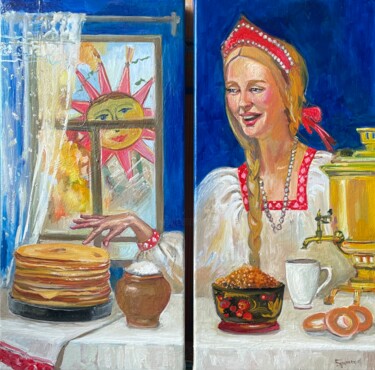 Картина под названием "Масленица" - Olga Bronskikh, Подлинное произведение искусства, Масло