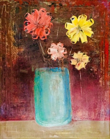 Painting titled "The Blue Vase" by Olga Buda, Original Artwork, Oil
