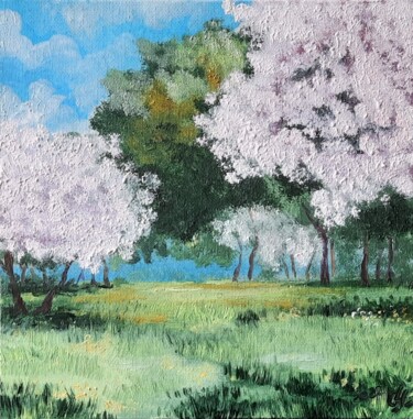 Картина под названием "Весенний сад" - Ольга Чекурова, Подлинное произведение искусства, Масло