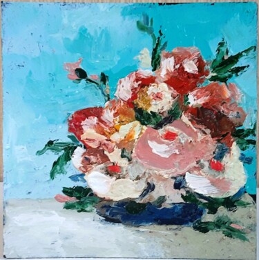 Картина под названием "Корзина цветов" - Ольга Чекурова, Подлинное произведение искусства, Масло