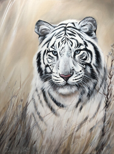 Painting titled "Bengal Tiger»" by Olga Chernova, Original Artwork, Oil Mounted on Wood Stretcher frame