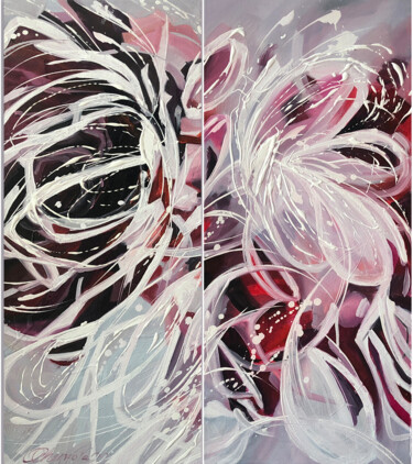 Schilderij getiteld "«Абстрактные розы»" door Olga Chernova, Origineel Kunstwerk, Olie Gemonteerd op Andere stijve panelen