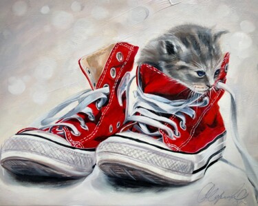 Painting titled "«Kitty»" by Olga Chernova, Original Artwork, Oil Mounted on Other rigid panel