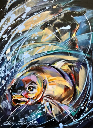 Painting titled "«Fishing is a state…" by Olga Chernova, Original Artwork, Oil Mounted on Wood Stretcher frame