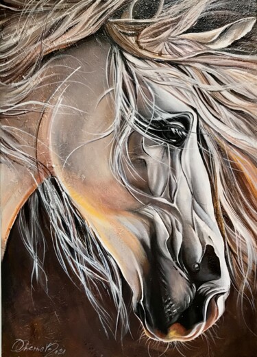 Painting titled "Horse portrait.  CO…" by Olga Chernova, Original Artwork, Oil Mounted on Wood Stretcher frame