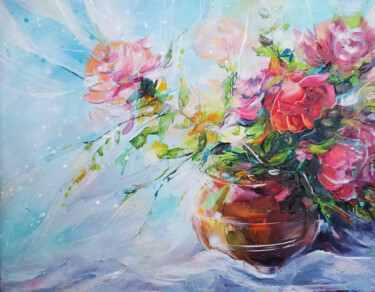 Painting titled "«Sunny bouquet»" by Olga Chernova, Original Artwork, Oil Mounted on Wood Stretcher frame