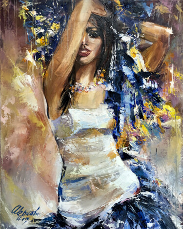 Painting titled "SPANIARD. In the rh…" by Olga Chernova, Original Artwork, Oil Mounted on Wood Stretcher frame
