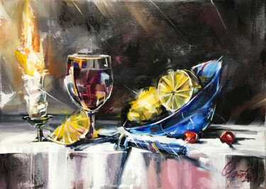 Painting titled "«Candle»" by Olga Chernova, Original Artwork, Oil Mounted on Wood Stretcher frame