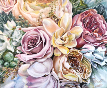 Painting titled "Flowers of the belo…" by Olga Chernova, Original Artwork, Oil Mounted on Wood Stretcher frame