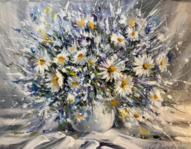 Peinture intitulée "Daisies and cornflo…" par Olga Chernova, Œuvre d'art originale, Huile Monté sur Châssis en bois