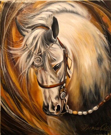 Painting titled "The White Horse" by Olga Chernova, Original Artwork, Oil