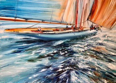 Painting titled "Unrestrained Sea" by Olga Chernova, Original Artwork, Oil Mounted on Wood Stretcher frame