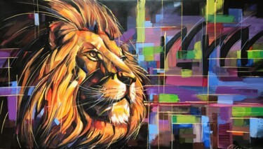 Peinture intitulée "Sunny lion" par Olga Chernova, Œuvre d'art originale, Huile