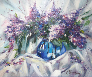 Painting titled "LILAC CLOUD" by Olga Chernova, Original Artwork, Oil Mounted on Wood Stretcher frame