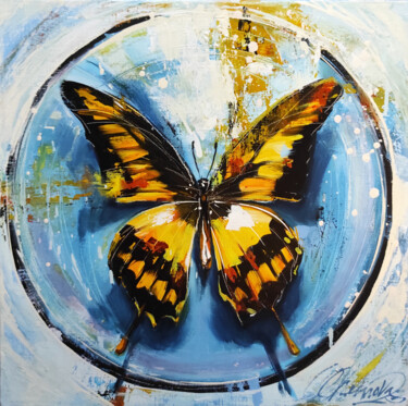 Painting titled "Butterfly" by Olga Chernova, Original Artwork, Oil Mounted on Wood Stretcher frame