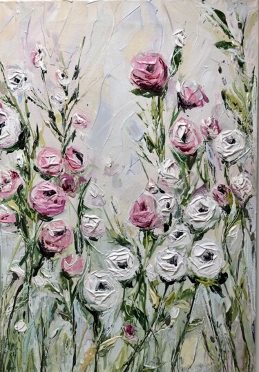 Peinture intitulée "Розы на ветру" par Olga Chernova, Œuvre d'art originale, Huile Monté sur Châssis en bois