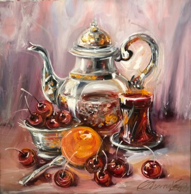 Peinture intitulée "Горячий  чай" par Olga Chernova, Œuvre d'art originale, Huile