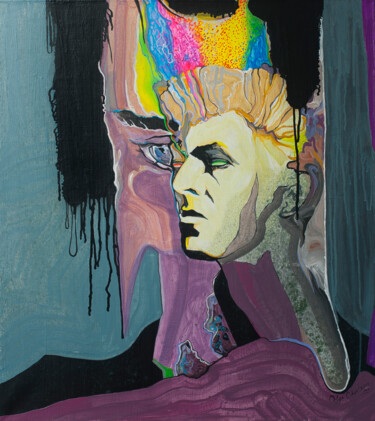 Painting titled "David Bowie singer…" by Olga Chertova, Original Artwork, Acrylic Mounted on Wood Stretcher frame