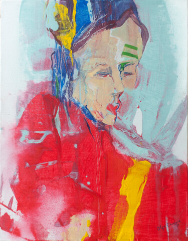 绘画 标题为“red lipstick portra…” 由Olga Chertova, 原创艺术品, 丙烯 安装在木质担架架上