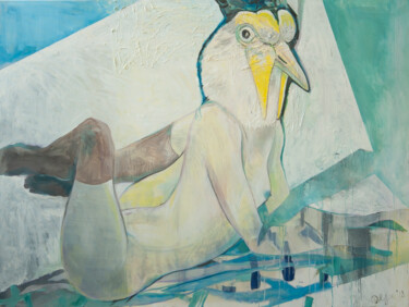Painting titled "Bird woman nude oil…" by Olga Chertova, Original Artwork, Oil