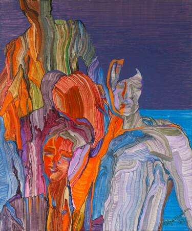 Картина под названием "Sea embracing" - Olga Chertova, Подлинное произведение искусства, Акрил Установлен на Деревянная рама…