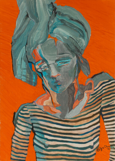Картина под названием "Girl with towel" - Olga Chertova, Подлинное произведение искусства, Акрил Установлен на картон