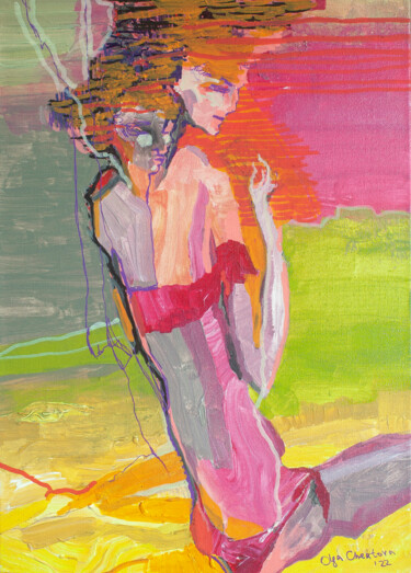 Peinture intitulée "Woman in red bikini" par Olga Chertova, Œuvre d'art originale, Acrylique Monté sur Carton