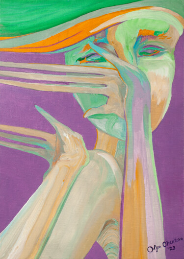 绘画 标题为“girl on purple” 由Olga Chertova, 原创艺术品, 丙烯 安装在纸板上